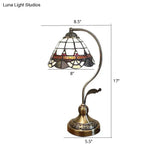 Tiffany Style Bell Shade Nightstand Lamp With Gridded Glass Table Lighting - Perfect For Bedroom