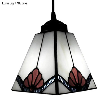 Tiffany-Style Black Glass Pendant Light - Magnolia/Shell Hanging Lamp