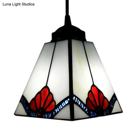 Tiffany-Style Black Glass Pendant Light - Magnolia/Shell Hanging Lamp