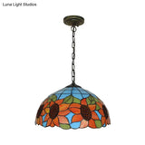 Tiffany-Style Black Hand Cut Glass Pendant Ceiling Light With Sunflower Pattern – 12’/16’