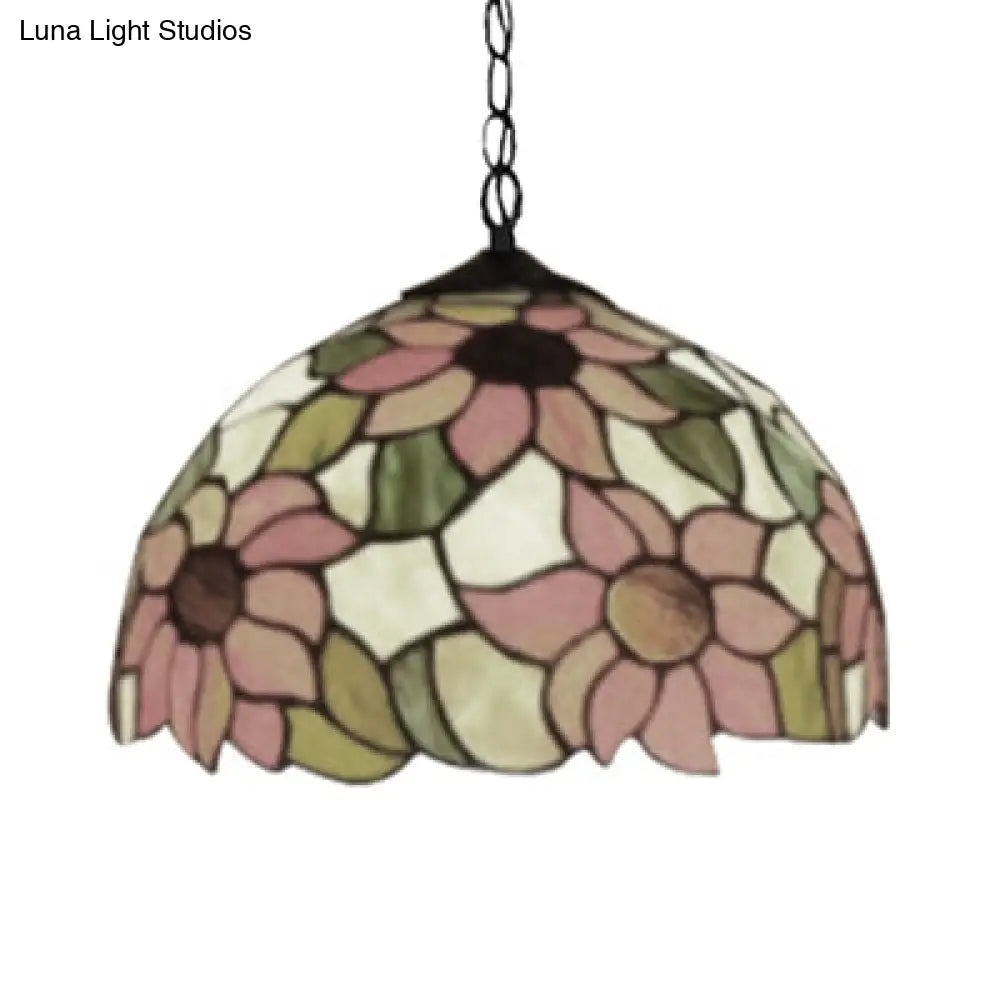 Tiffany-Style Black Hand Cut Glass Pendant Ceiling Light With Sunflower Pattern – 12’/16’