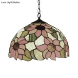 Tiffany-Style Black Hand Cut Glass Pendant Ceiling Light With Sunflower Pattern – 12’/16’
