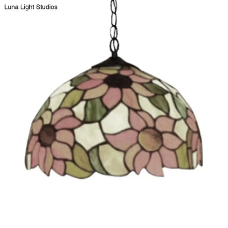 Tiffany-Style Black Hand Cut Glass Pendant Ceiling Light With Sunflower Pattern – 12’/16’