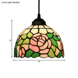 Tiffany Style Blossom Pendant Light Fixture Red/Pink/Green Cut Glass Bronze Down Lighting For