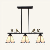 Tiffany Style Conic Island Pendant Light - Stainless Glass With Bird Decoration Black