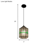 Tiffany Style Cylinder Hanging Light With Rhombus/Leaf Pattern - 1 Red/Green Down On Stainless Glass