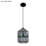 Tiffany Style Cylinder Hanging Light With Rhombus/Leaf Pattern - 1 Red/Green Down On Stainless Glass