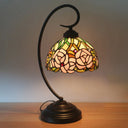 Tiffany Style Dome Cut Glass Table Lamp - Black/White Finish Rose Pattern Night Light White