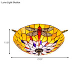 Tiffany Style Dragonfly Ceiling Fixture - Stained Glass 5 - Light Semi Flush Mount Elegant Brass