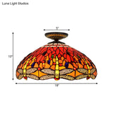 Tiffany-Style Dragonfly Cut Glass Ceiling Lamp - Brass Flush Mount Light Fixture 16’/18’ Width