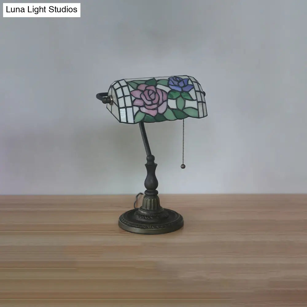 Tiffany Style Dragonfly Stained Glass 1-Light Bedside Table Lamp In Bronze