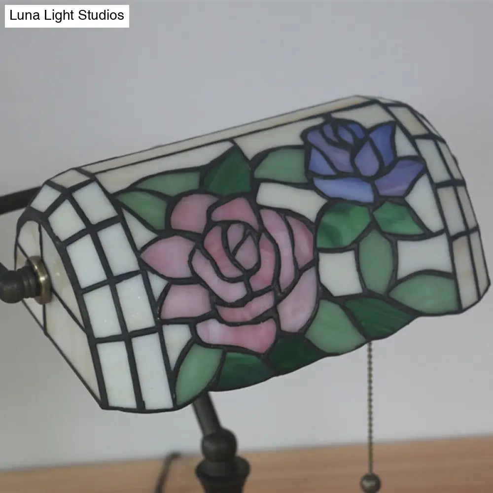 Tiffany Style Dragonfly Stained Glass 1-Light Bedside Table Lamp In Bronze