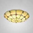 Tiffany Style Glass Bowl Led Ceiling Light - Handcrafted Beige Flush Mount For Hallway / 12