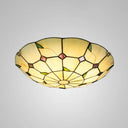 Tiffany Style Glass Bowl Led Ceiling Light - Handcrafted Beige Flush Mount For Hallway / 12