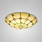 Tiffany Style Glass Bowl Led Ceiling Light - Handcrafted Beige Flush Mount For Hallway / 12
