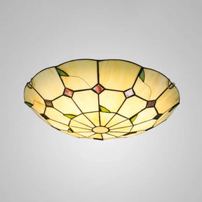 Tiffany Style Glass Bowl Led Ceiling Light - Handcrafted Beige Flush Mount For Hallway / 12