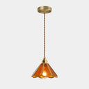 Tiffany-Style Glass Pendant Lamp With Icy Clear Shade For Bedroom Amber / Cone
