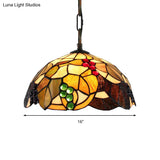 Tiffany-Style Grape Pendant Lighting - 12’/16’ Wide 1-Head Brown Cut Glass Ceiling Light