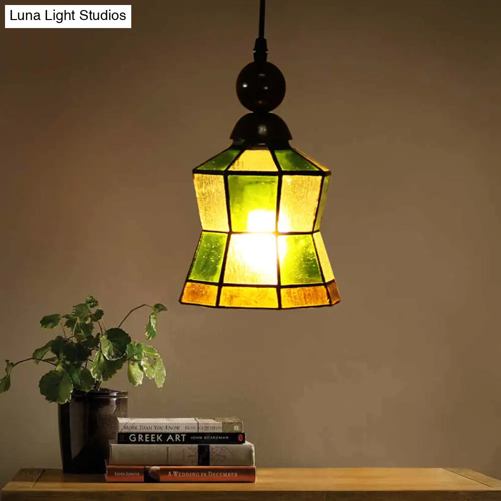 Tiffany Style Green Frosted Glass Geometric Pendant Light - Ideal For Bedroom