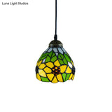 Tiffany-Style Hand Cut Glass Pendant Ceiling Light - Green/Orange Flare Design Ideal For Living Room