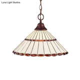 Tiffany-Style Hand Cut Glass Pendant Light Fixture - Brown/Green 1 Head