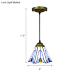 Tiffany-Style Handcrafted Blue Art Glass Pendant Ceiling Lamp With Flower Pattern - Wide Flare 1
