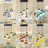 Tiffany Style Handcrafted Floral Art Glass Pendant Light For Dining Room Ceiling