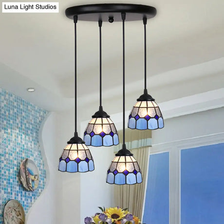 Tiffany Style Handcrafted Floral Art Glass Pendant Light For Dining Room Ceiling