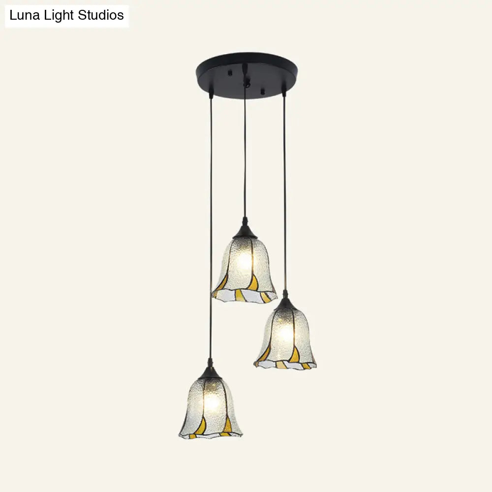 Tiffany-Style Handcrafted Glass Ceiling Lamp With Bell Design - 3-Bulb Suspension Light