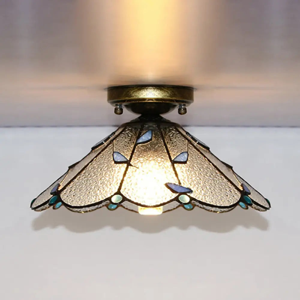 Tiffany Style Nautical Stained Glass Flush Light Fixture - Clear/White/Orange/Pink/Blue For Hallway