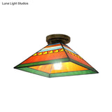 Tiffany Style Nautical Stained Glass Flush Light Fixture - Clear/White/Orange/Pink/Blue For Hallway