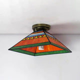 Tiffany Style Nautical Stained Glass Flush Light Fixture - Clear/White/Orange/Pink/Blue For Hallway