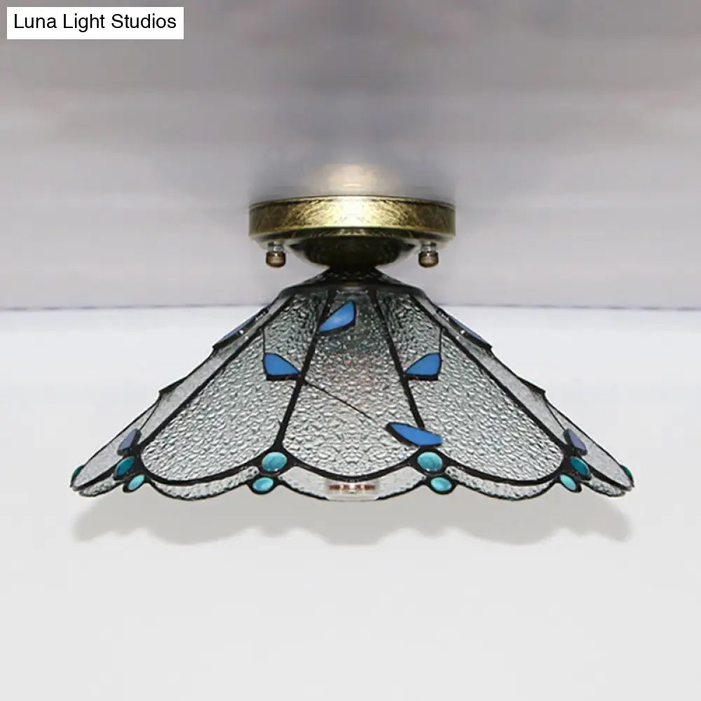 Tiffany Style Nautical Stained Glass Flush Light Fixture - Clear/White/Orange/Pink/Blue For Hallway