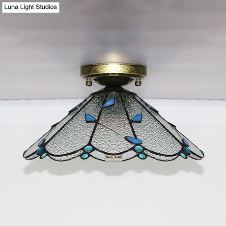 Tiffany Style Nautical Stained Glass Flush Light Fixture - Clear/White/Orange/Pink/Blue For Hallway