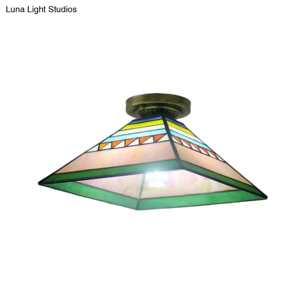 Tiffany Style Nautical Stained Glass Flush Light Fixture - Clear/White/Orange/Pink/Blue For Hallway