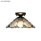 Tiffany Style Nautical Stained Glass Flush Light Fixture - Clear/White/Orange/Pink/Blue For Hallway