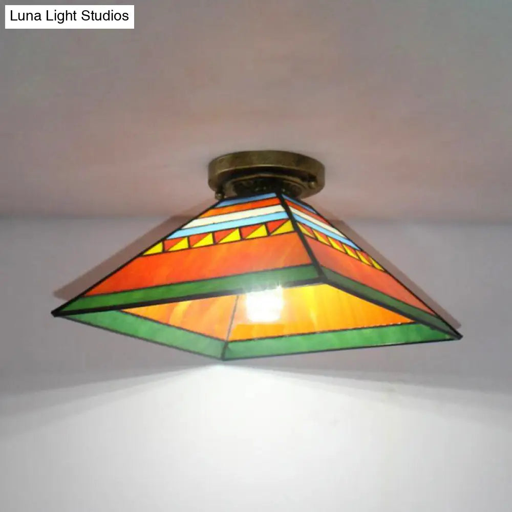 Tiffany Style Nautical Stained Glass Flush Light Fixture - Clear/White/Orange/Pink/Blue For Hallway