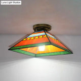 Tiffany Style Nautical Stained Glass Flush Light Fixture - Clear/White/Orange/Pink/Blue For Hallway