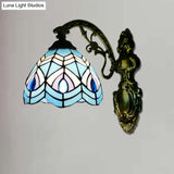 Tiffany-Style Peacock Wall Sconce With Stained Glass For Bedroom Lighting