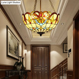 Tiffany-Style Pendant Light With Stained Art Glass Bowl Shade For Ceiling Suspension