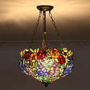 Tiffany-Style Pendant Light With Stained Art Glass Bowl Shade For Ceiling Suspension Army Green
