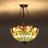 Tiffany-Style Pendant Light With Stained Art Glass Bowl Shade For Ceiling Suspension Khaki