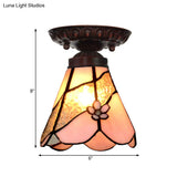 Tiffany Style Pink Glass Ceiling Flushmount Light Fixture - 1 Flower/Flared/Rhombus Design