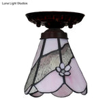 Tiffany Style Pink Glass Ceiling Flushmount Light Fixture - 1 Flower/Flared/Rhombus Design