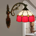 Tiffany Style Scalloped Wall Light-Grid Glass 1 Head Orange/Blue/Pink Red