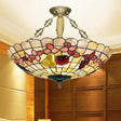 Tiffany Style Semi - Flush Ceiling Light With Butterfly Rose & Fruit Shell Shade Brass /