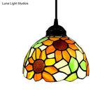 Tiffany-Style Stained Art Glass Hemisphere Pendant Lamp - Red/Orange/Green Ceiling Hanging Light