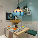 Tiffany Style Stained Art Glass Pendant Light - Domed Drop Design With 1-Light For Hanging Ceiling