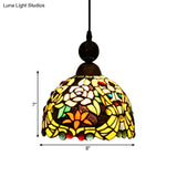 Tiffany Style Stained Art Glass Pendant Light - Pink/Yellow Blossom Ceiling Lamp