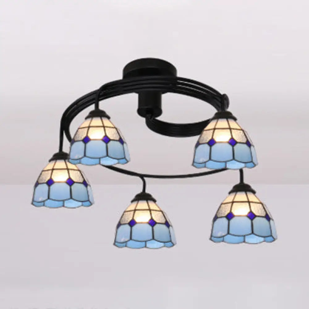 Tiffany Style Stained Glass Ceiling Light Fixture (3/5 Lights) - Semi Flush Mount In